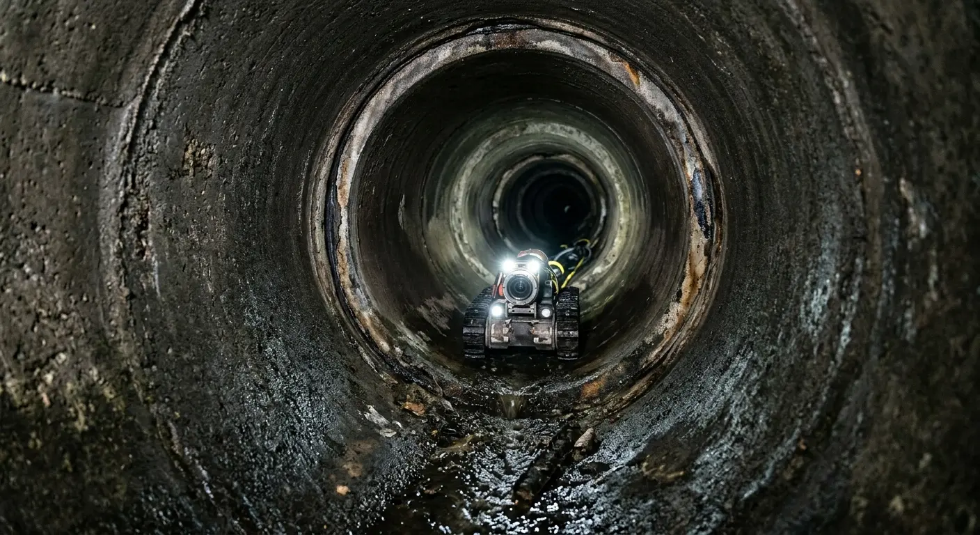 Robotic sewer camera inspecting pipe interior for Sewer Line Cleaning in Bristol